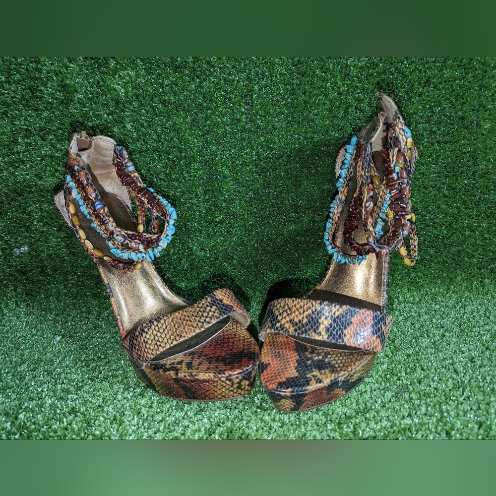Paprika Women's Strappy Open Toe Stiletto Heels Snake Print Size 9 - Picture 2 of 5